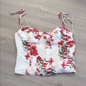 White Floral Tie-Strap Bustier Camisole
